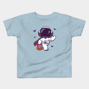 Cute Astronaut Dracula Holding Pumpkin Basket Candy  Cartoon Kids T-Shirt